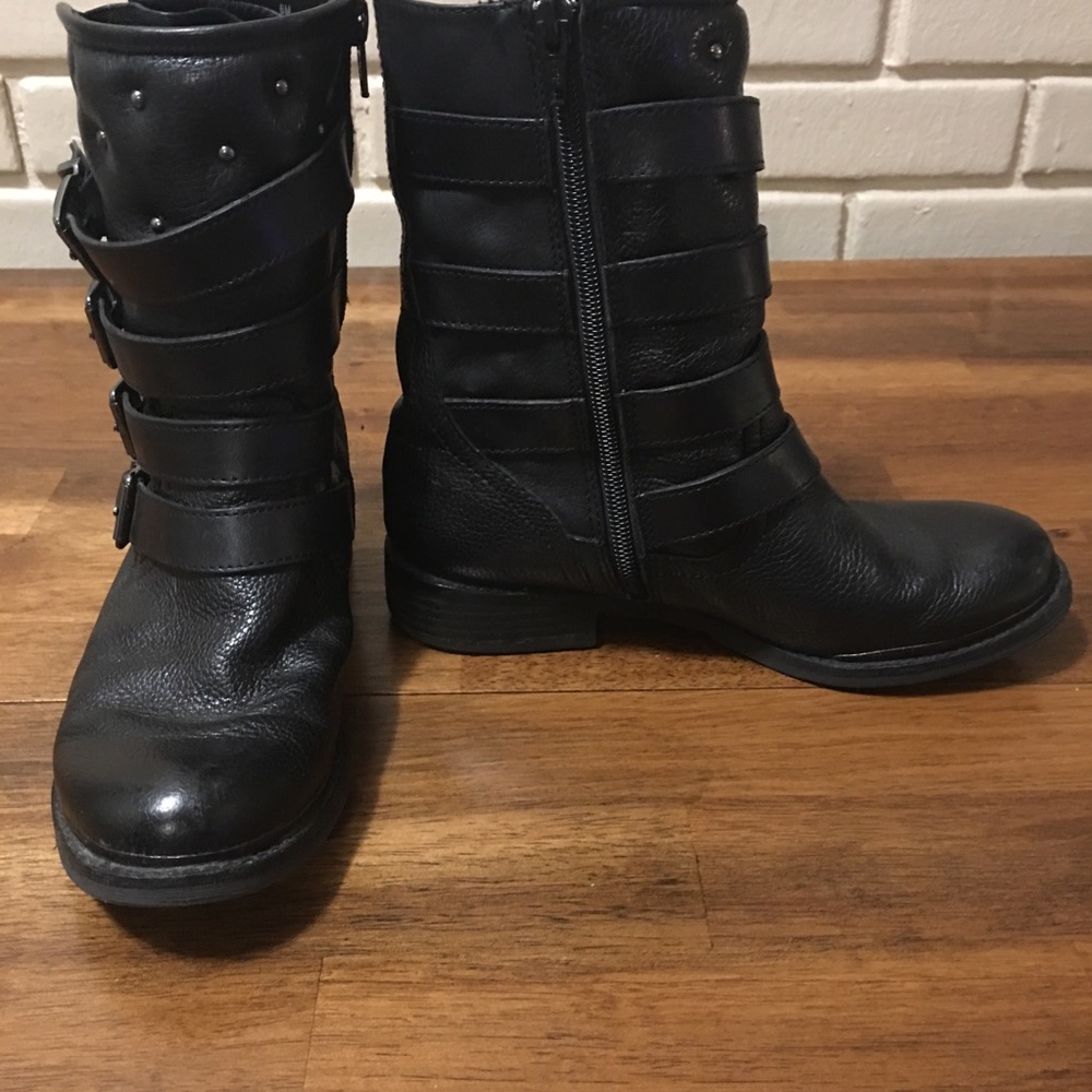 Gianni Bini Black Leather 4 Strap Moto Boots Sz 6
